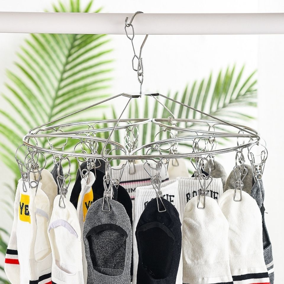 Stainless steel clothes rack clothes rack balcony clothes rack drying socks rack thickened round clothes rack