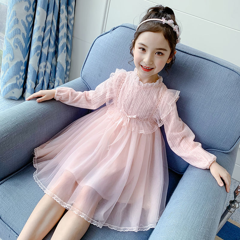 女童連衣裙春裝2023新款網紅小女孩春秋季蕾絲裙子洋氣兒童公主裙