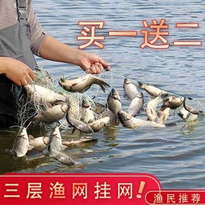 35146/鱼网粘网进口绿丝三层沉网1.5米高2米3米渔网捕鱼网鲫鱼挂网丝网
