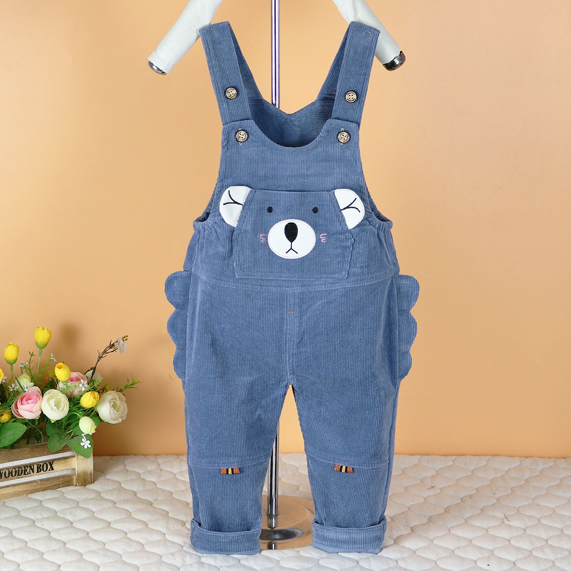 2021 new baby's back belt pants with elastic adjustable single layer pure cotton corduroy for boys and girls aged 1-3