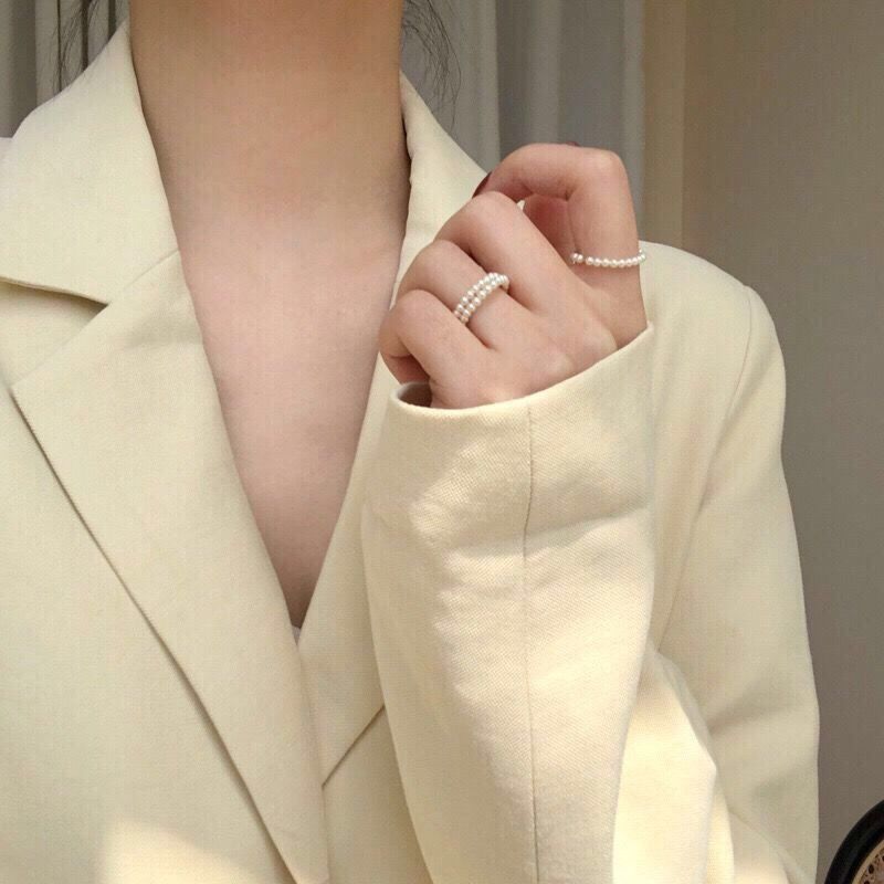 珍珠戒指女韩版学生简约ins潮个性网红小饰品闺蜜食指指环尾戒