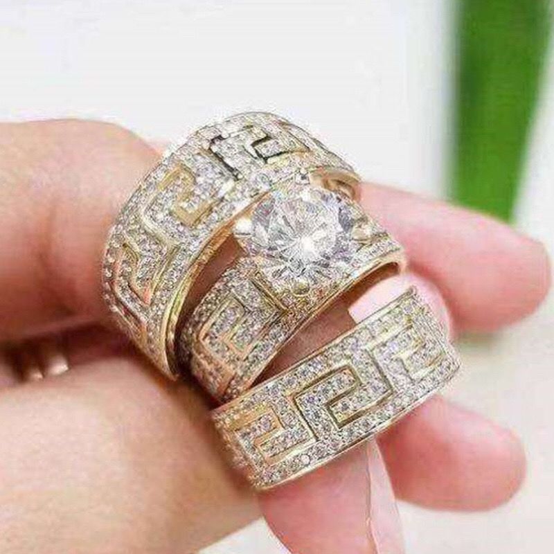 Micro-set Diamond Ring Three-piece Set For Women Engagement_voghion.com