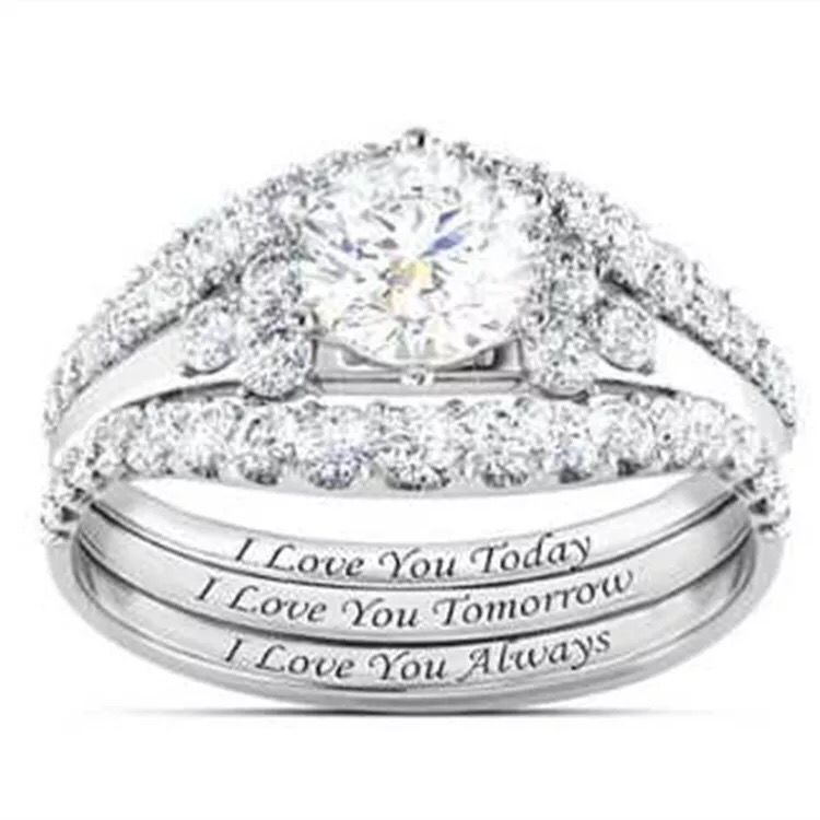 Micro-set Diamond Ring Three-piece Set For Women Engagement_voghion.com