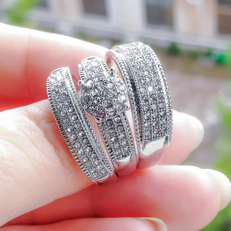 Micro-set Diamond Ring Three-piece Set For Women Engagement_voghion.com