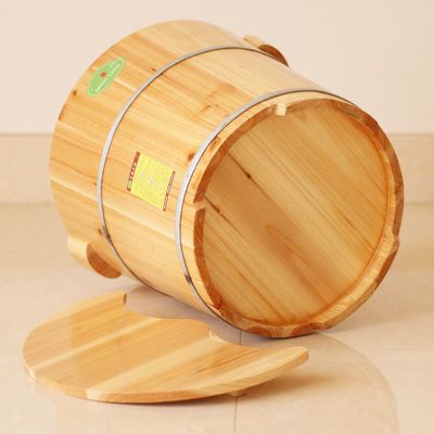 杉木桶洗脚桶泡脚木桶足浴桶足疗桶足浴盆木盆带盖高35cm家庭清洁