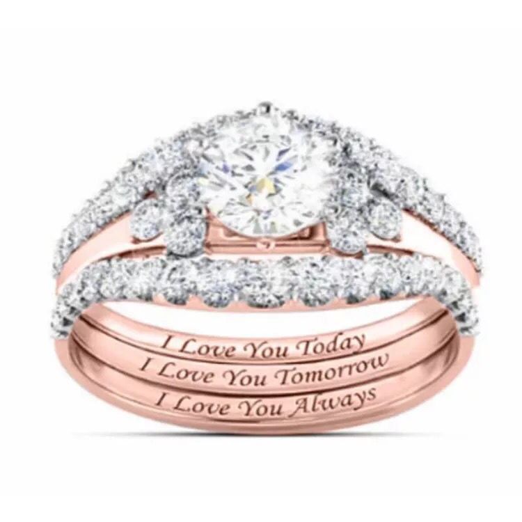 Micro-set Diamond Ring Three-piece Set For Women Engagement_voghion.com