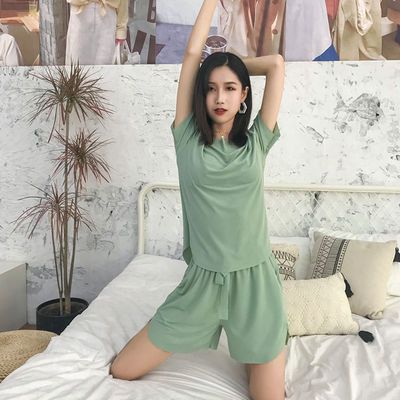 66983/夏季冰丝短袖套装大码居家服休闲服睡衣女可外穿冰爽皇后套装