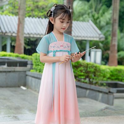 38672/女童汉服超仙古装裙子夏季雪纺连衣裙童装儿童宝宝襦裙公主中国风