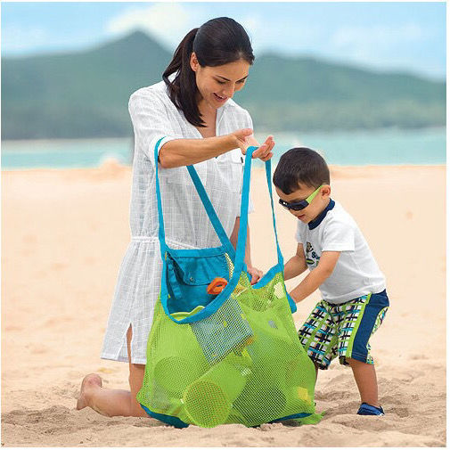 新款兒童戶外沙灘玩具快速收納袋海邊挖沙工具收納網袋泳衣收納袋