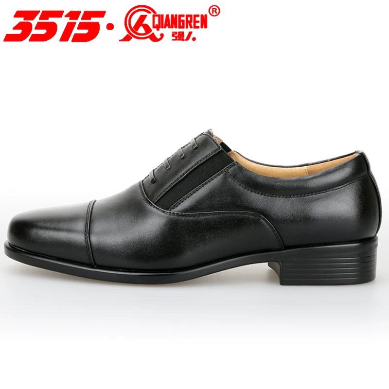 3515超纤三接头黑色皮鞋正装男鞋工作皮鞋安保系带透气平跟男单鞋