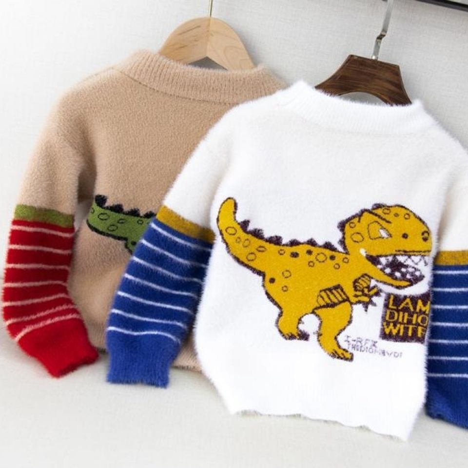 2020 mink like children's clothing dinosaur children's autumn and winter new Pullover Sweater sweater