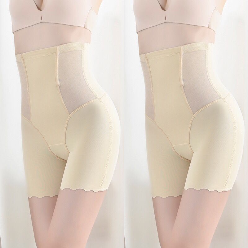 Ice silk high-waisted belly underpants safety pants women's anti-running summer thin section body sculpting body waist non-curling safety pants