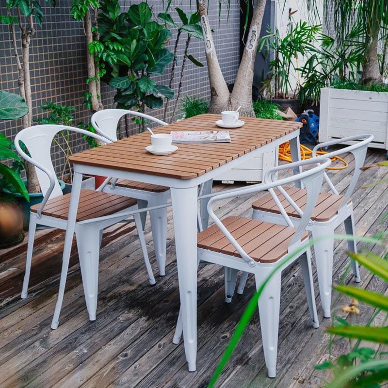 铁艺户外桌椅 庭院花园露天阳台室外休闲椅组合套装 外摆塑木桌椅