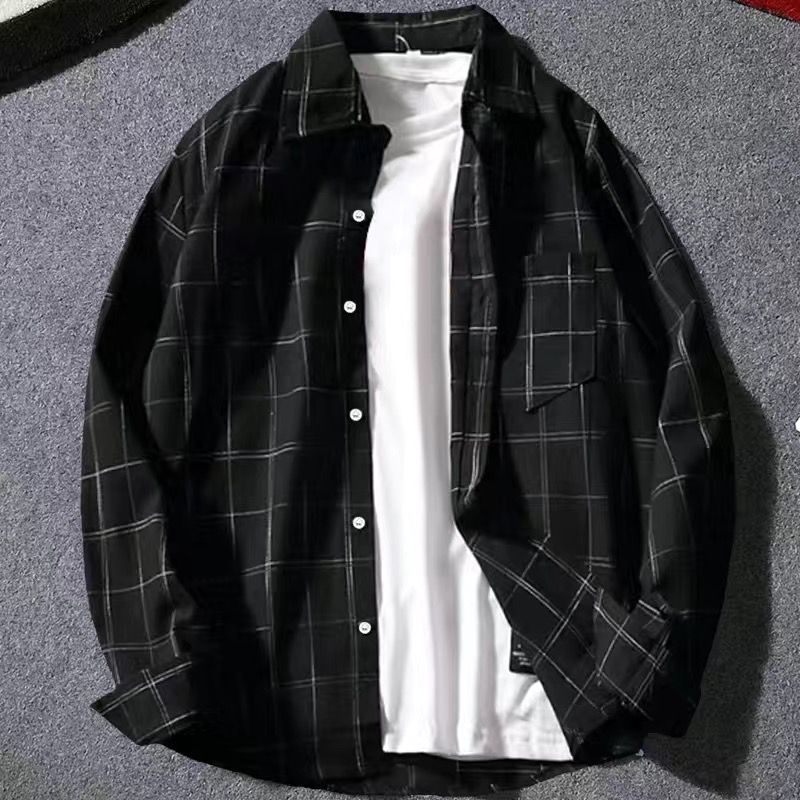 Spring and summer Korean style Plaid Shirt Men's loose trend long sleeve shirt student casual men's coat