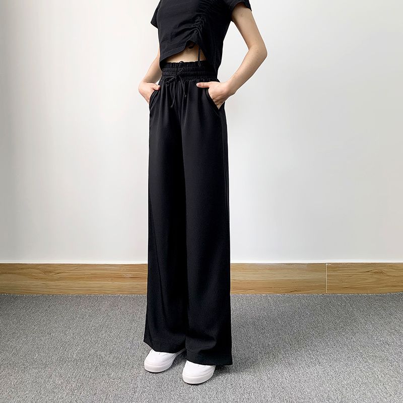 雪纺阔腿裤女秋季新款薄款高腰垂感宽松冰丝长裤休闲直筒黑色裤子