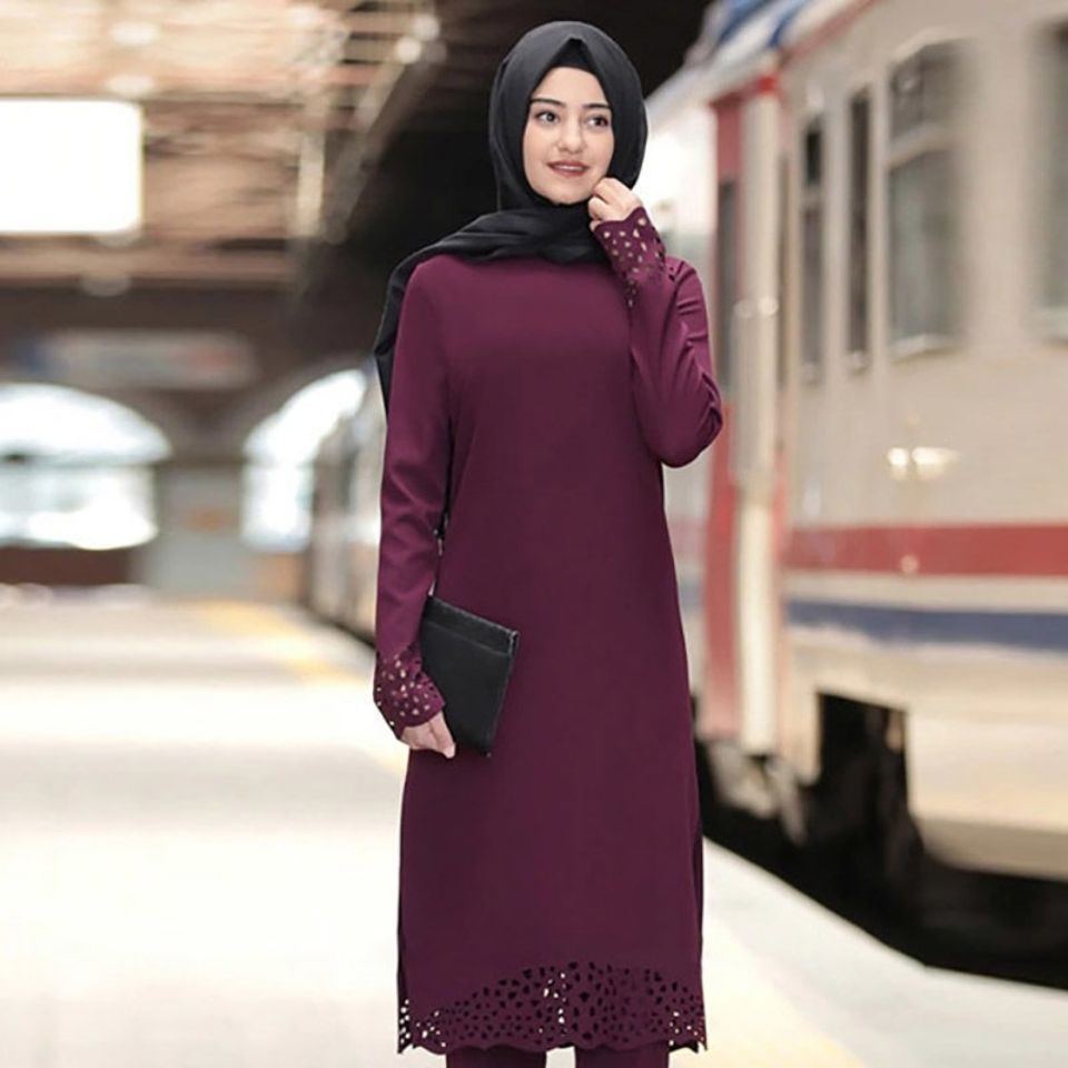 Summer dress new Muslim Dubai women's travel Qinghai robe medium-length burnt flower Turkish dress robe