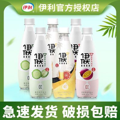 伊利伊然乳矿气泡水480ml*6瓶散装汽水0糖0卡黄瓜味百香果蜜柚味