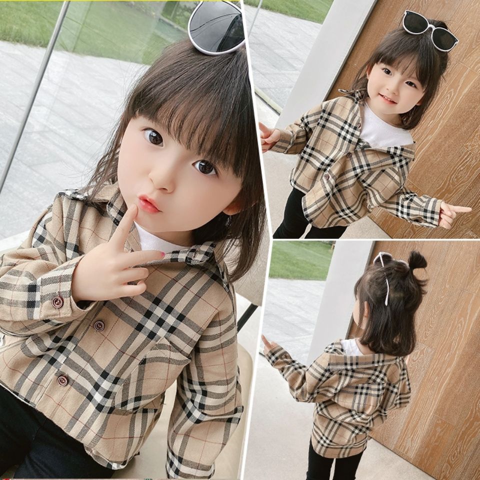 Girls' long sleeve shirt foreign style fall 2020 girls' Plaid Shirt pure cotton children's Korean top in spring and Autumn