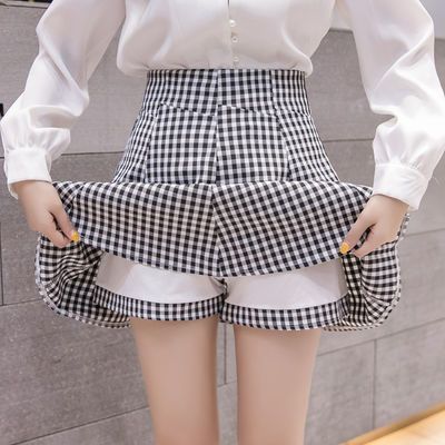 74745/春秋格子百搭半身裙2021新款女夏短裙学院风高腰蓬蓬裙显瘦百褶裙