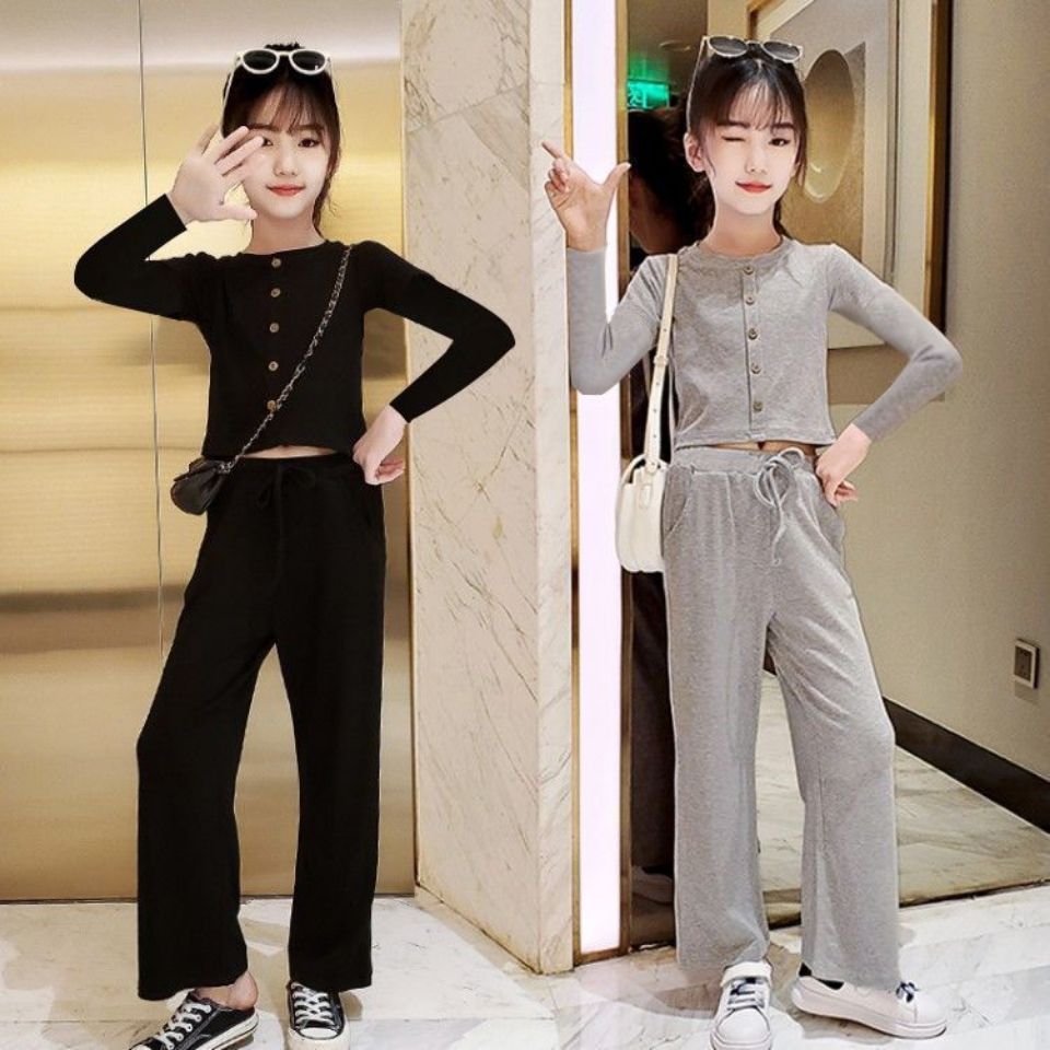 Single / girl autumn suit foreign style children's wear 2020 children's long sleeve wide leg pants two piece set for girls