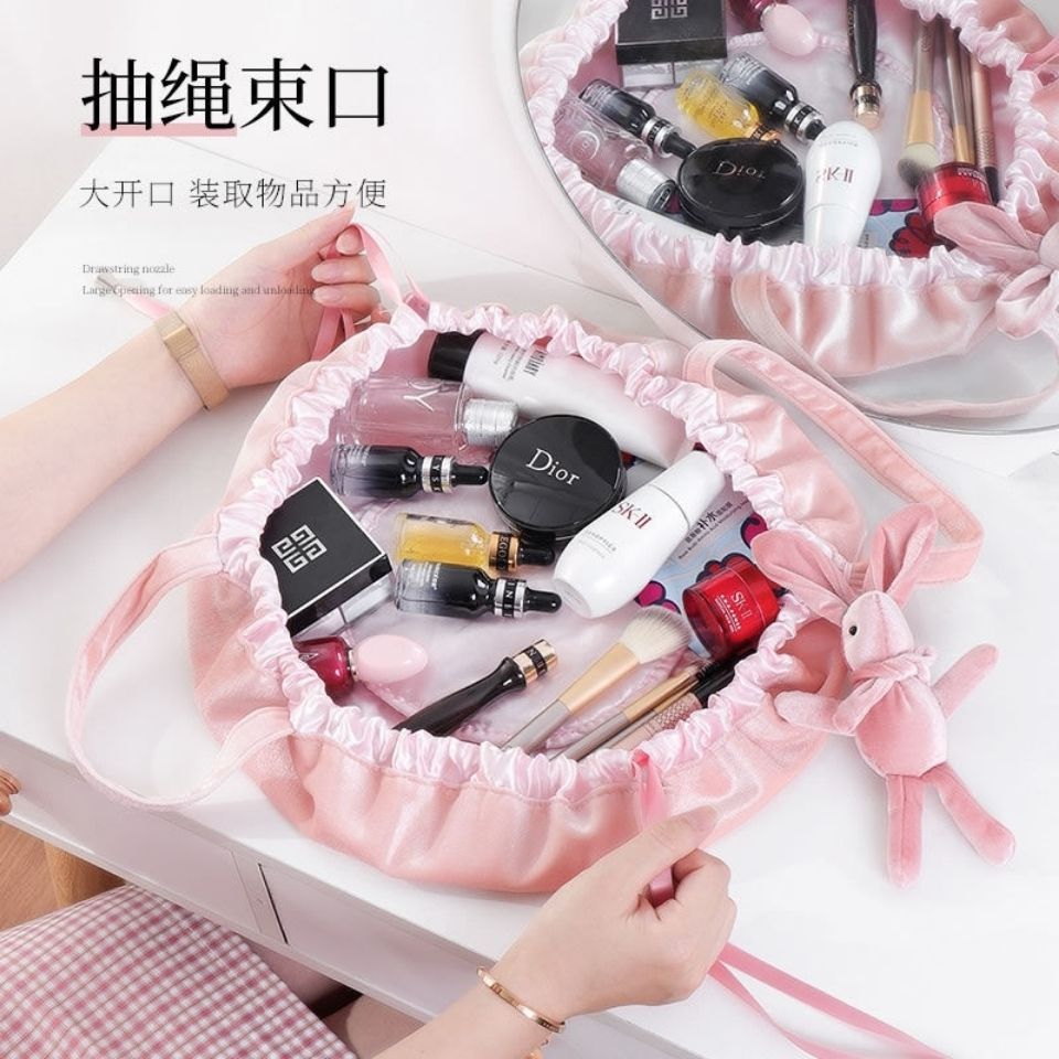Lazy guy drawstring Cosmetic Bag Girl heart large capacity portable cosmetic storage bag ins net red travel flannel bag