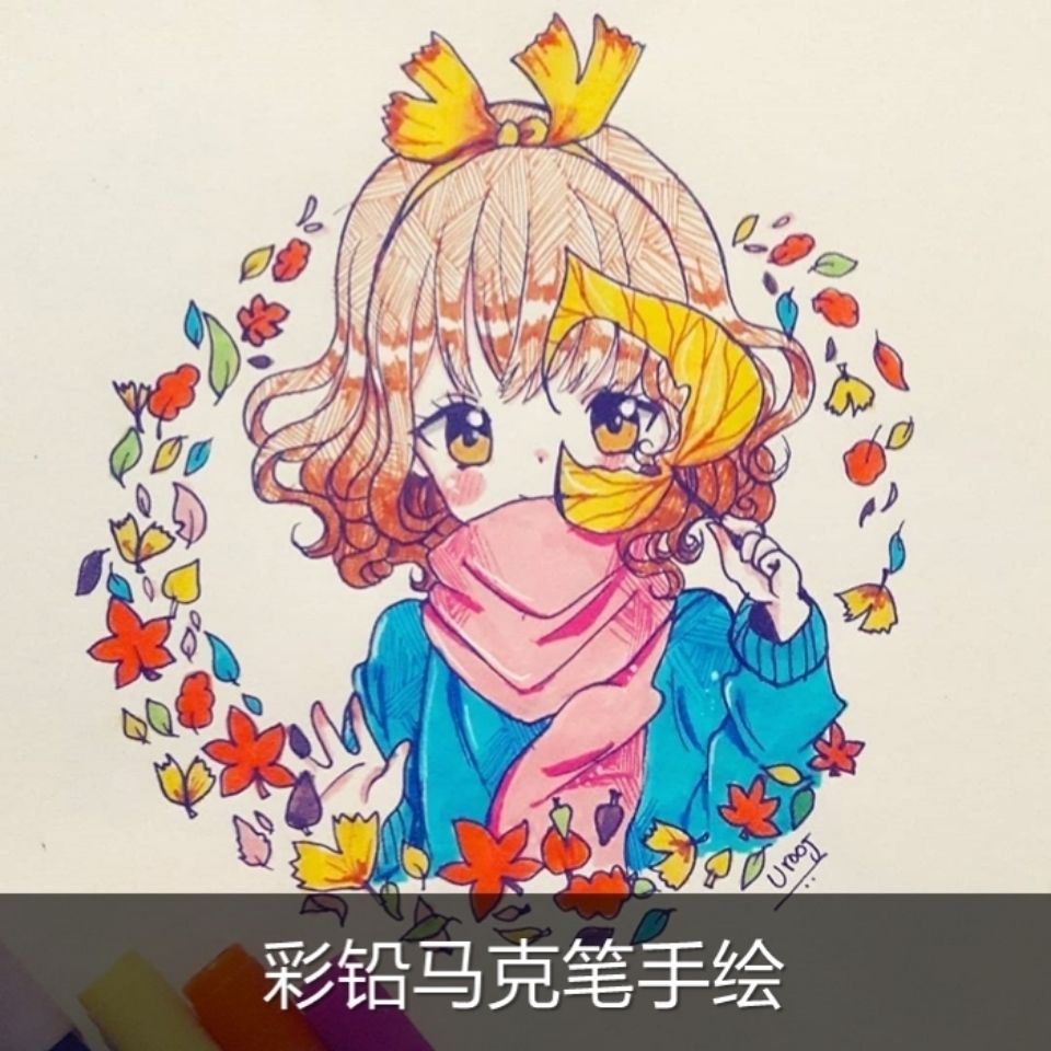 t807动漫二次元q版少女铅笔马克笔线稿儿童美术绘画临摹素材图片