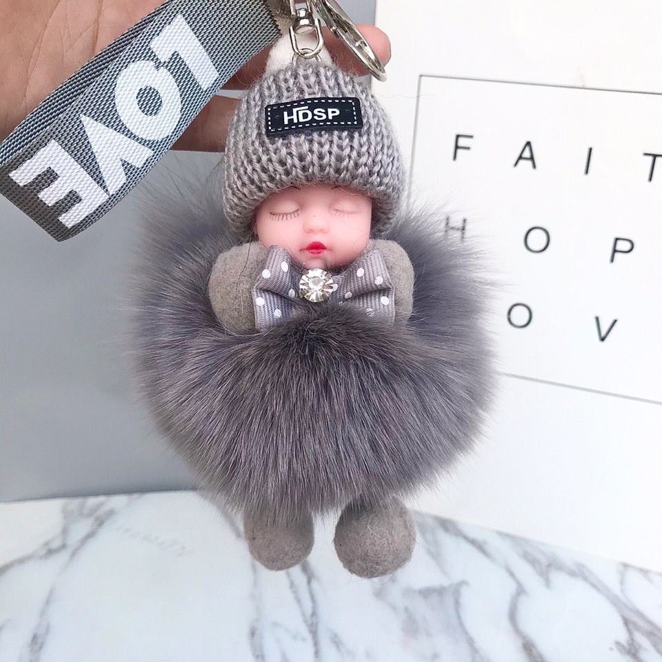 Real fox fur ball pendant Sleeping Doll Bag pendant Plush accessories car key chain pendant lovely girl