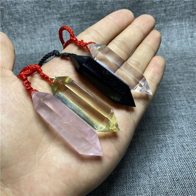能量石 天然白水晶六棱柱原石吊坠项链女灵摆占卜闺蜜项链礼物 虎窝拼