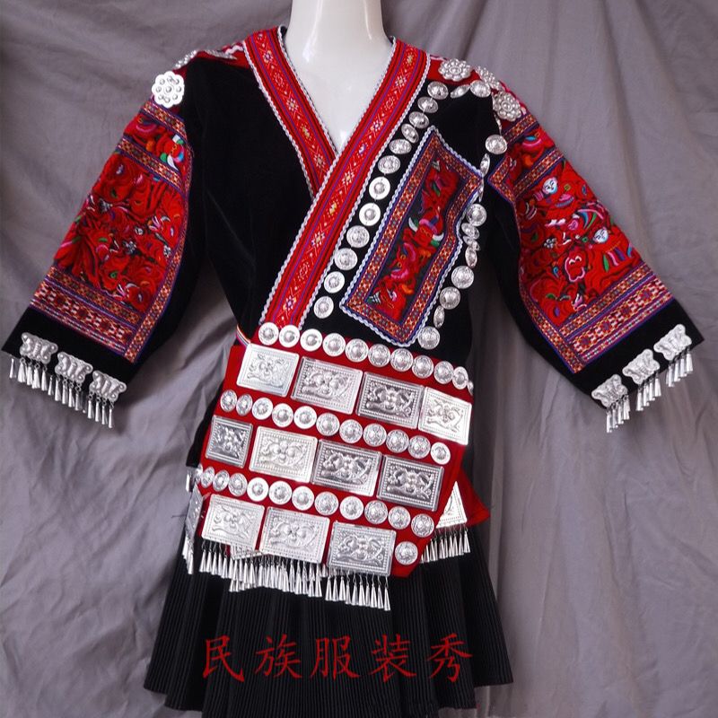 贵州苗族侗族服饰少数民族服装民族舞蹈演出服上衣百褶短裙两件套