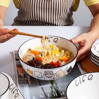 ins大碗汤碗面碗饭碗简约单个北欧家用碗可爱猫咪饭碗儿童卡通碗