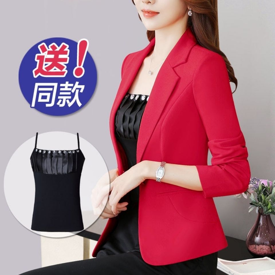 女士西裝外套女裝2021新款潮春秋季修身短款氣質休閒白色工作服女