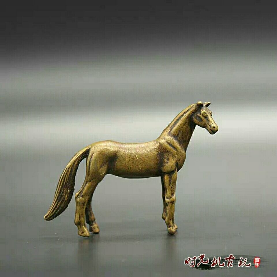 铜马摆件实心黄铜微雕生肖马小马骏马铜艺铜手把件仿古铜器古玩【2月