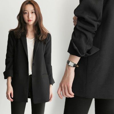 18451/西装女中长款2021春秋季新款韩版百搭休闲chic宽松小西服网红外套