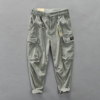 76188/男士新款纯棉工装裤男裤休闲裤男百搭长裤韩版港风青年休闲小脚裤