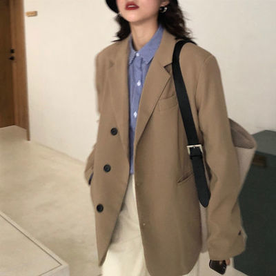 17738/黑色西装外套女2020秋冬新款韩版宽松时尚单排扣卡其色白色西服
