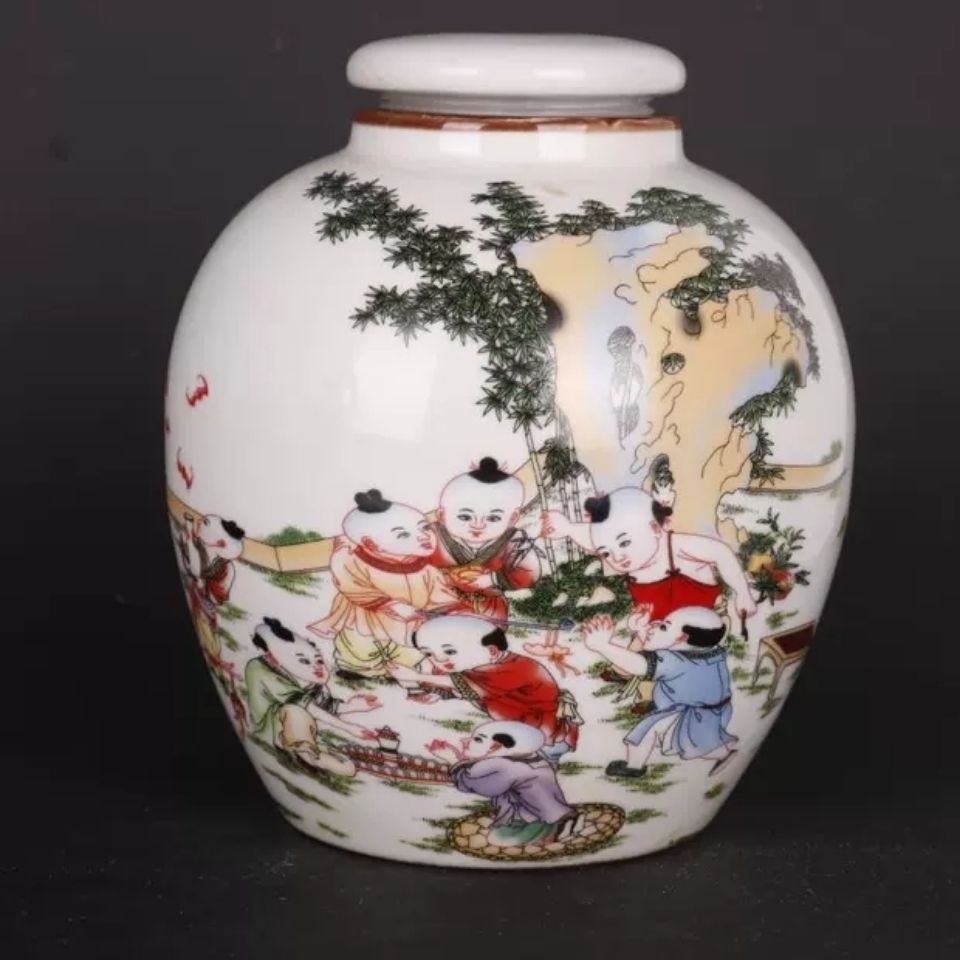 清光绪粉彩婴戏图纹盖罐仿古工艺瓷器家居中式摆件古董古玩收藏【2月