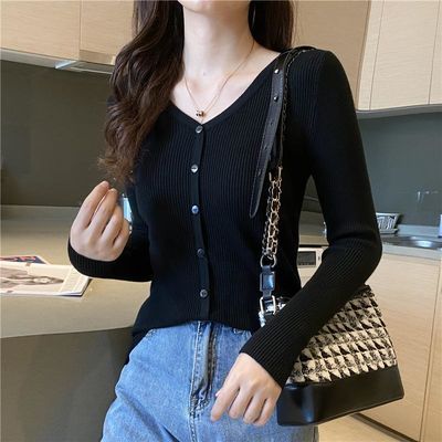 15768/2021年春秋装毛衣女薄款针织衫修身百搭V领打底衫长袖短袖上衣女