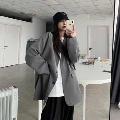 63977/小西装外套女2021春秋新款复古港风chic宽松显瘦学生休闲西服上衣