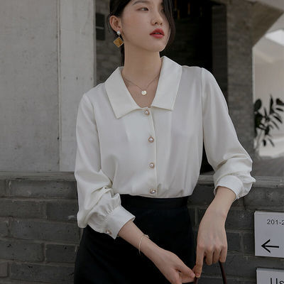 17819/娃娃领白衬衫女设计感小众轻熟职业气质复古港味衬衣别致上衣