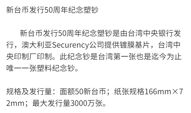 新臺幣發行五十周年紀念鈔紀念鈔塑膠鈔臺灣發行五十元面值紀念幣 熊貓幣 全新【天下收藏-全場免運中】