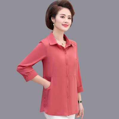 17360/妈妈装春装衬衫九分袖打底衫中老年女装衬衣中年妇女夏装薄款上衣