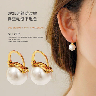 2023新款珍珠耳扣式耳环925纯银宫廷风巴洛克高级感耳钉时尚气质