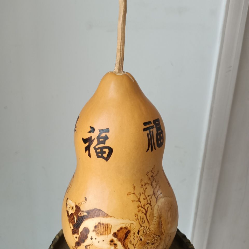 纯天然葫芦雕刻烙画五牛图葫芦手工烙画葫芦五牛图