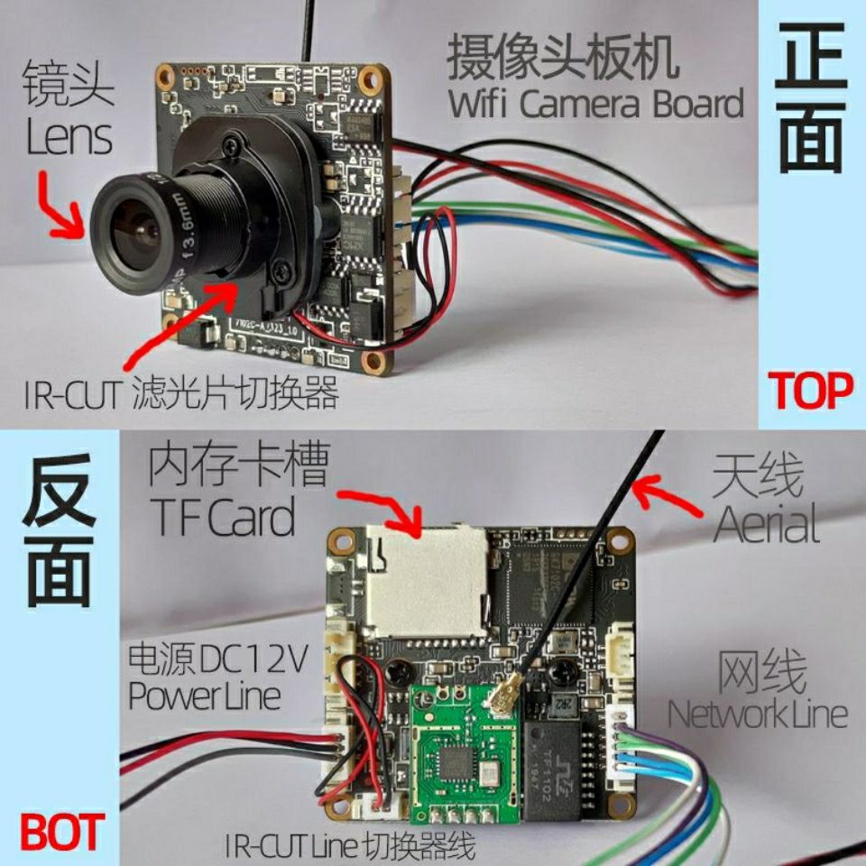 送配件插卡摄像头单板机wifi网络摄像机模组1080p高清带音频