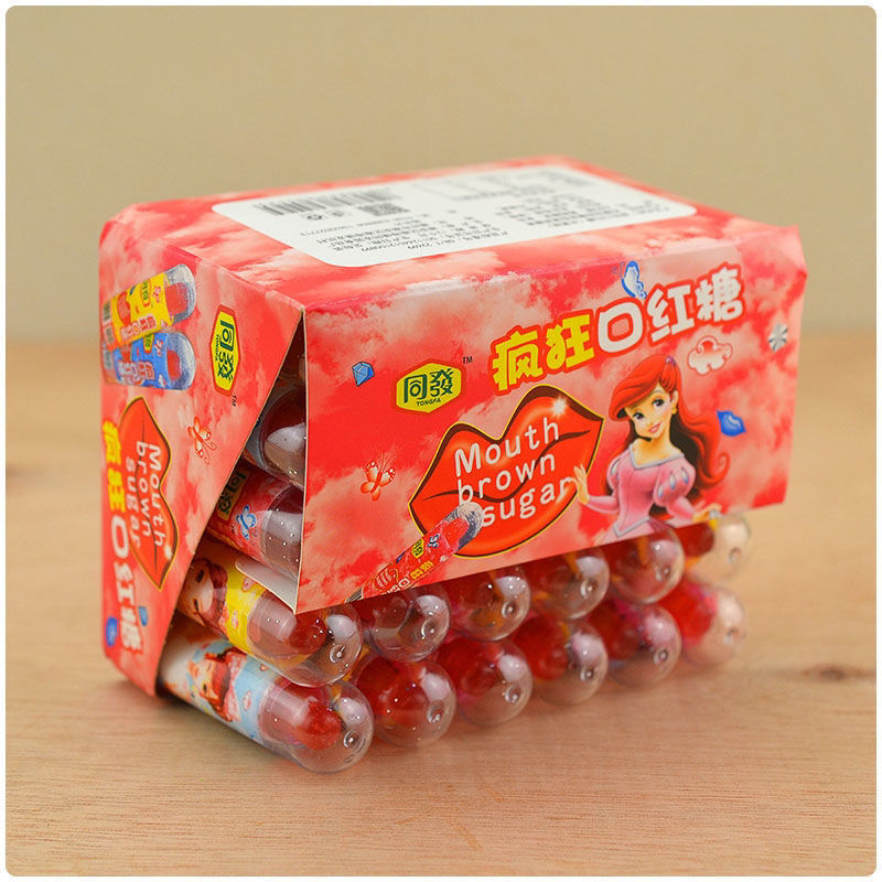 公主口红糖水果糖可吃唇膏糖儿童零食旋转糖趣味创意玩具棒棒糖