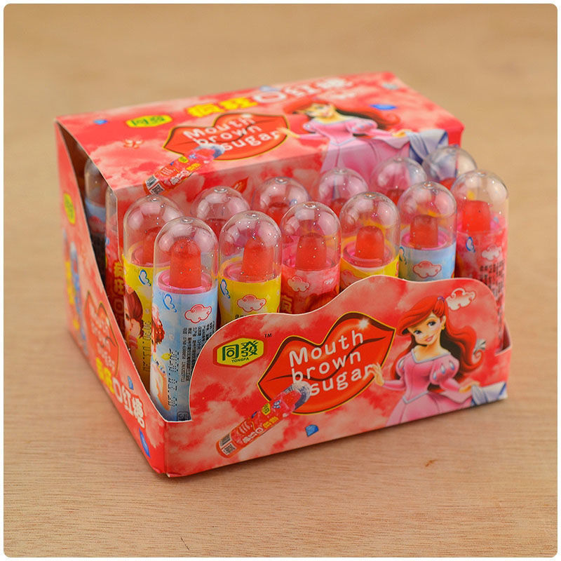 公主口红糖水果糖可吃唇膏糖儿童零食旋转糖趣味创意玩具棒棒糖