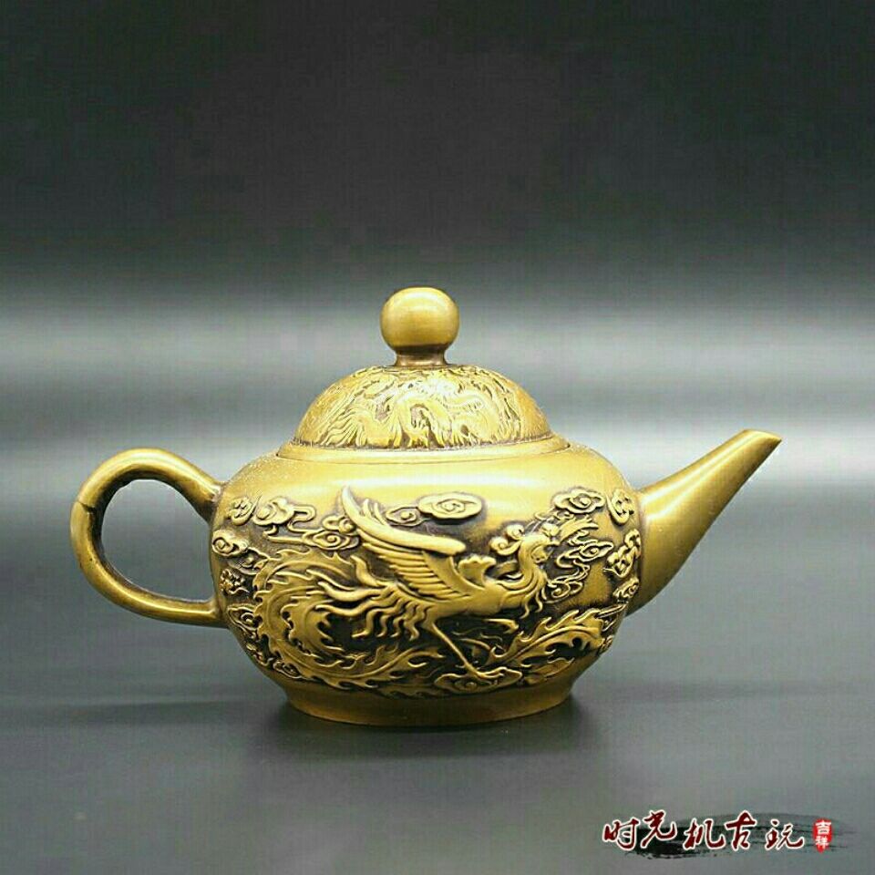 乡下回流乾隆年制老酒壶双凤壶龙凤壶铜酒壶茶壶随机发工艺品摆件