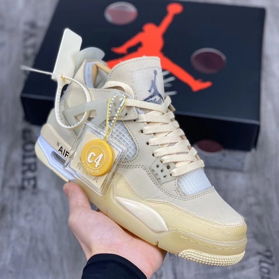 aj4高帮篮球鞋off-white x aj4 ow联名蝉翼半透明白帆盐白篮球鞋