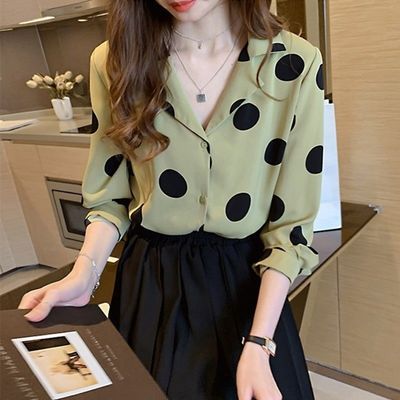 71258/雪纺衬衫女2020春款网红衬衣胖mm大码女装设计感小众轻熟波点上衣