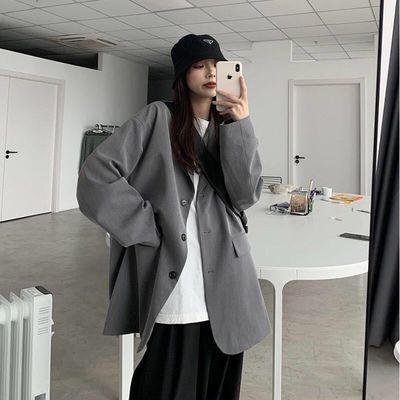 15002/小西装外套女潮ins秋新款韩版学生宽松复古Chic显瘦休闲黑色西服